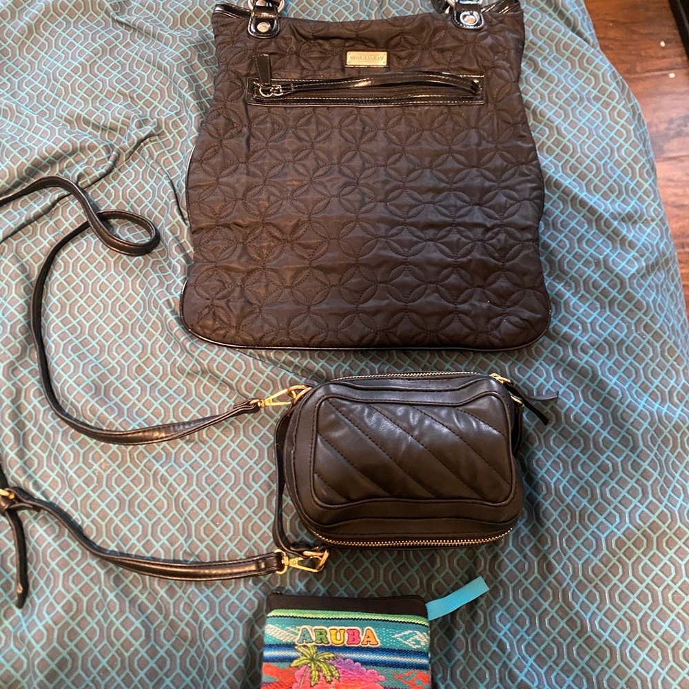 3 in 1 Set - Black Vera Bradley Quilted Crossbody Black Crossbody Aruba Wallet